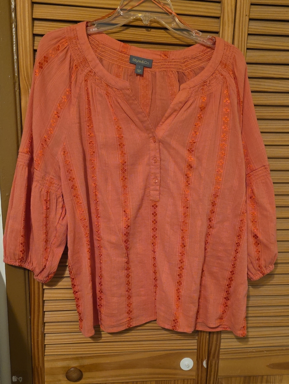 Style & Co. Coral Embroidered Peasant Blouse